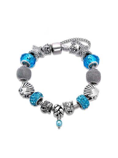 Women Blue Rhinestones Geometric Shaped Bracelet
