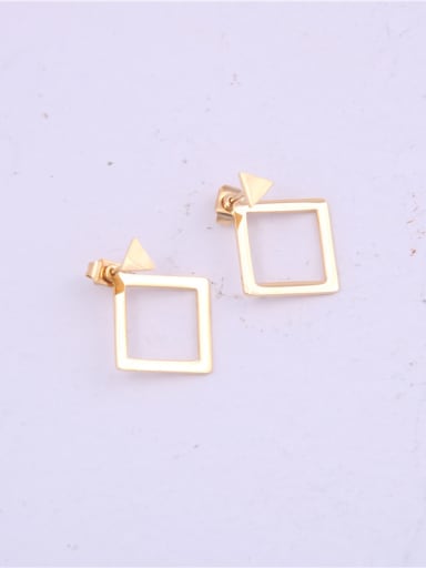 Titanium With Gold Plated Simplistic Hollow Square Drop Earrings