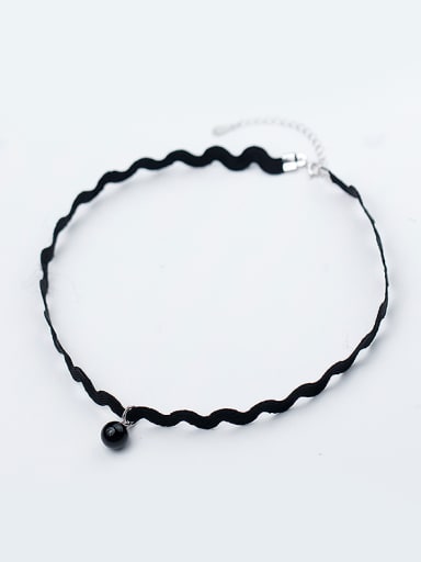 Elegant Black Wave Shaped Artificial Pearl S925 Silver Necklace