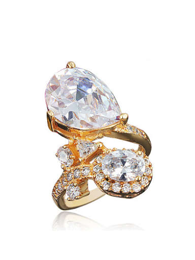 Creative 18K Gold Plated Water Drop 4A Zircon Ring