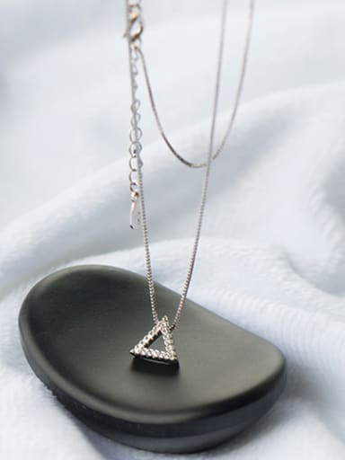 Temperament Triangle Shaped Rhinestones S925 Silver Necklace