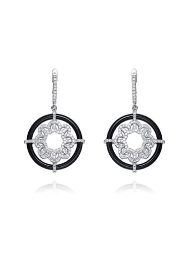 Fashion Cubic Zirconias Black Ceramics Flowery 925 Silver Earrings