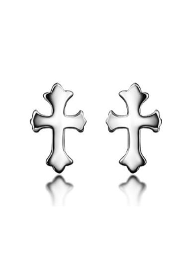 Simple 925 Sterling Silver Little Cross Stud Earrings