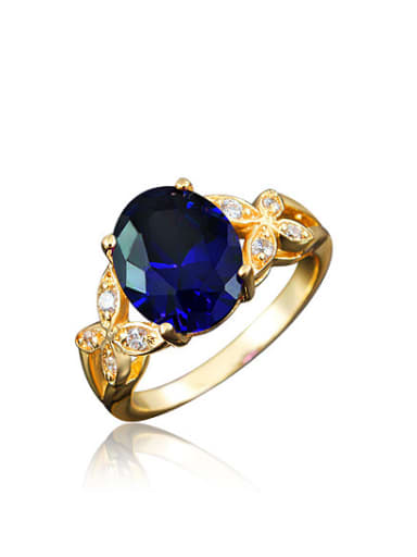 Blue 18K Gold Plated Oval Shaped Zircon Ring