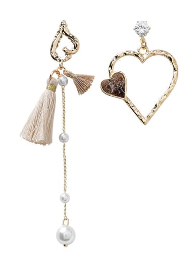 Alloy With Gold Plated Fashion Asymmetric Heart Tassel  Earrings