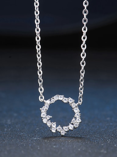 Simple Zirconias-covered Hollow Circle Pendant 925 Silver Necklace