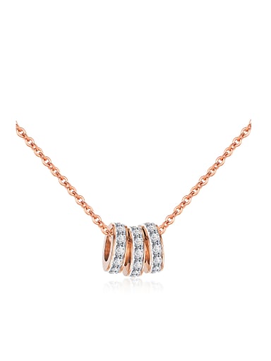 Simple Three Rings Rhinestones Rose Gold Plated Necklace