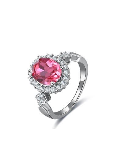 All-match Pink Round Shaped Zircon Platinum Plated Ring
