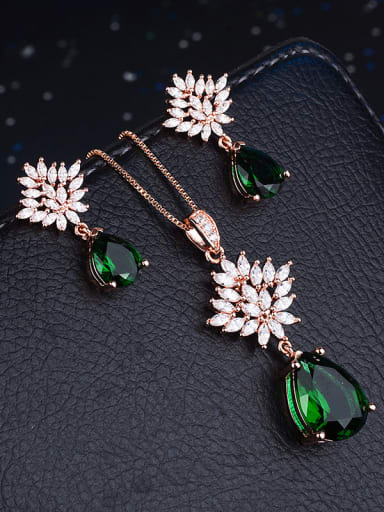 custom Copper With Cubic Zirconia Delicate Water Drop 2 Piece Jewelry Set