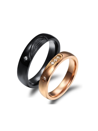 Fashion Combined Heart shape Rhinestones Titanium Lovers Ring