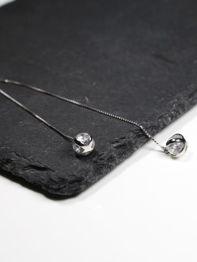 Simple Shiny Cubic Zirconias Bead 925 Silver Line Earrings