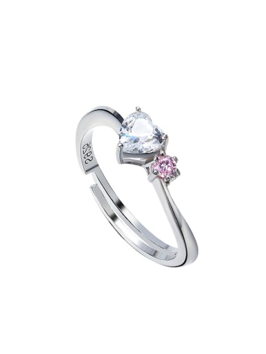Simple Heart-shaped Zircon Platinum Plated Ring