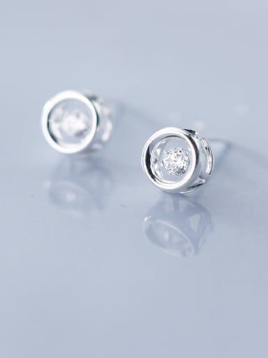 925 Sterling Silver With Platinum Plated Simplistic Round Stud Earrings