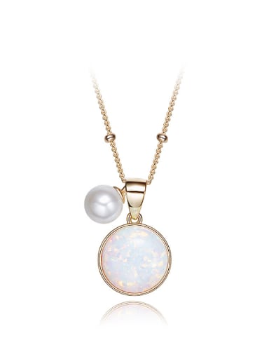 Fashion 925 Silver Round Opal Artificial Pearl Necklace