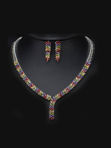 Colorful Leaves-shape Zircon Jewelry Set