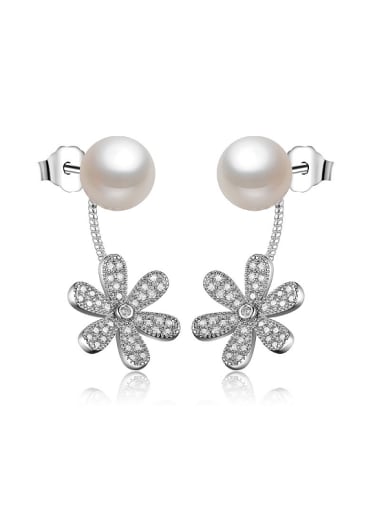 Fashion Imitation Pearl Cubic Zirconias Flower Stud Earring