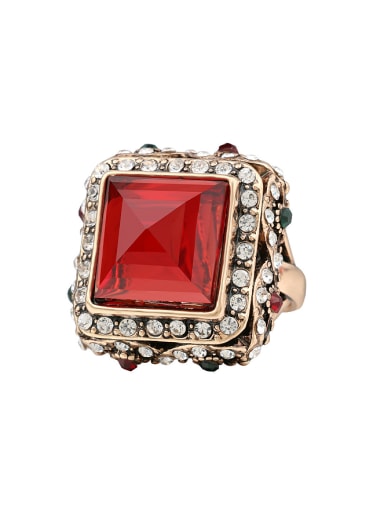 Retro style Square Red Resin stone Crystals Alloy Ring