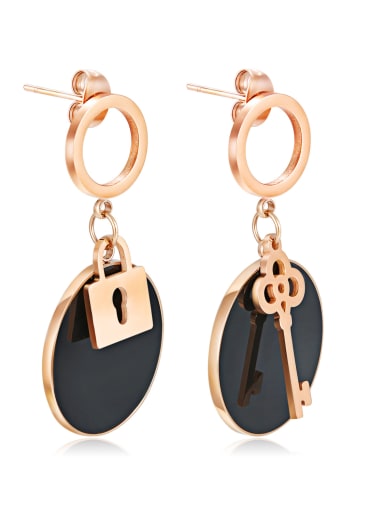 Stainless Steel With Rose Gold Plated Personality Round With key and lock Stud Earrings