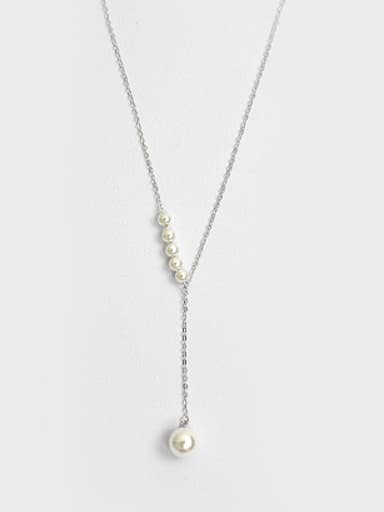 Platinum Simple Artificial Pearls 925 Silver Necklace