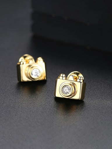 Copper With 18k Gold Plated Personality camera Stud Earrings