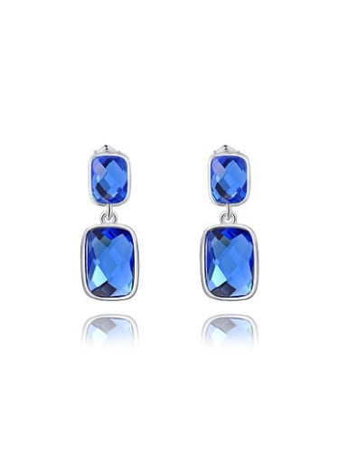 Blue Square Shaped Austria Crystal Drop Earrings
