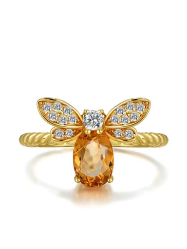 custom Natural Yellow Crystal Small Honeybee Ring