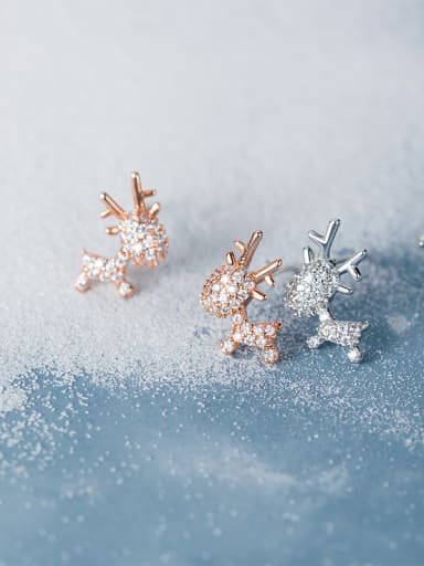 925 Sterling Silver With Rose Gold Plated Cute Small Elk Stud Earrings