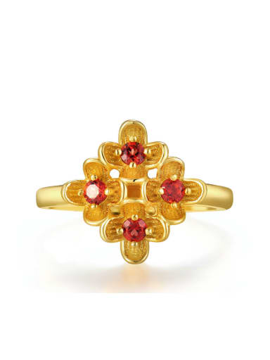 Flower-shape Retro Style Gold Plated Silver Ring