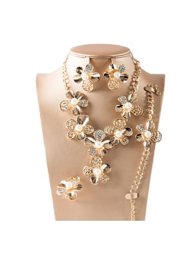 Flower Artificial Pearl Four Pieces Jewelry Set