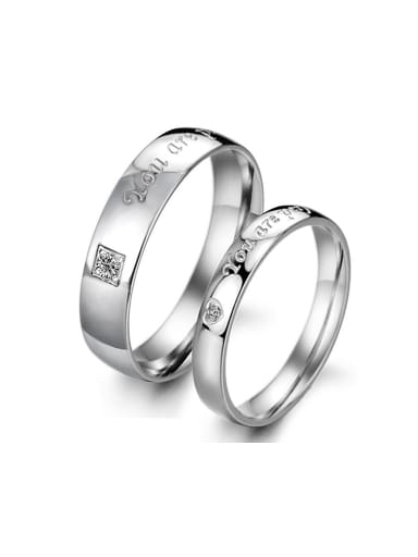 Simple Rhinestones Monogrammed Titanium Lovers Ring