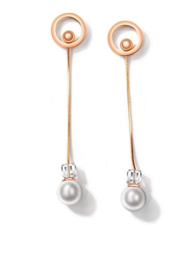 Stainless Steel With Rose Gold Plated Simplistic Round tassels Stud Earrings