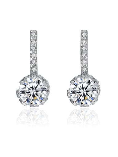 925 Sterling Silver With  Cubic Zirconia  Cute Round Stud Earrings