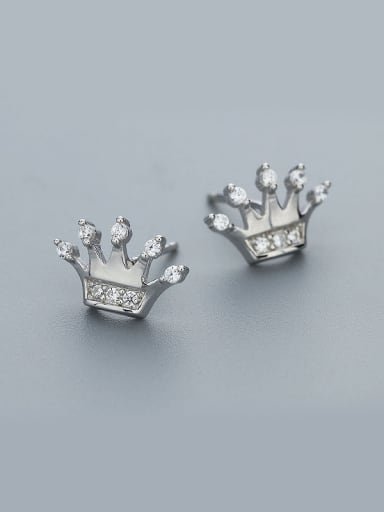 925 Silver Crown Shaped Zircon Earrings