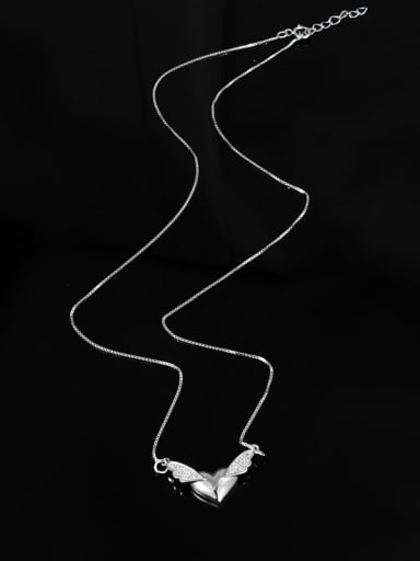 Fashion Little Heart Angel Wings Zirconias 925 Sterling Silver Necklace