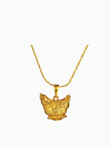 Copper Alloy 24K Gold Plated Ethnic style Zodiac Rooster Necklace