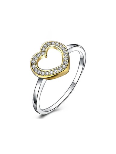 925 Silver Double Color Heart Shaped Rhinestone Ring