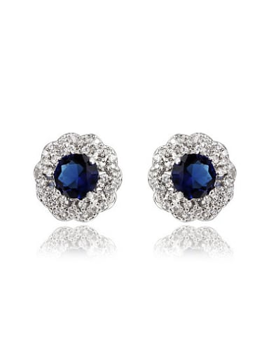High Quality Blue Flower Shaped Zircon Stud Earrings