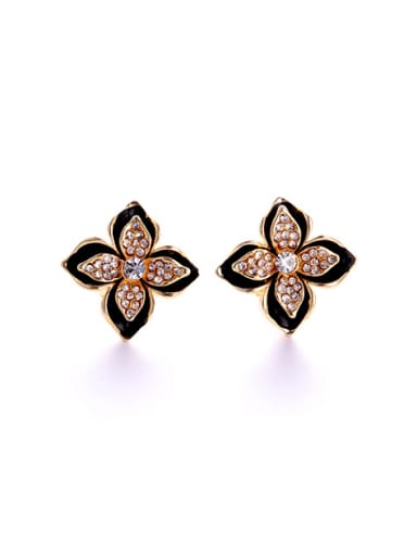 Exquisite Flower Shaped Rhinestone Enamel Stud Earrings