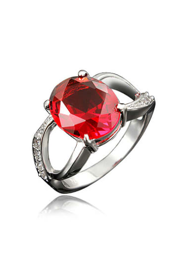 Temperament Red Oval Shaped Platinum Plated Zircon Ring