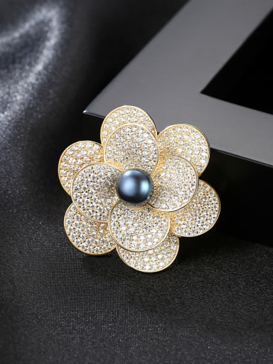 Sterling Silver high-end exquisite 8-8.5mm natural pearl flower brooch