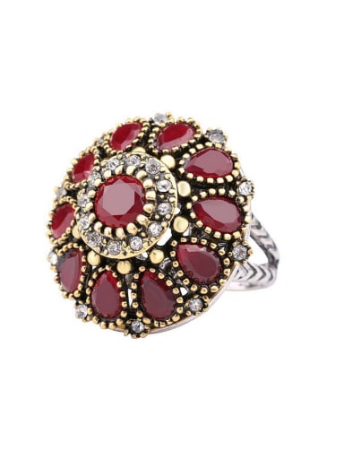 Retro style Exaggerated Resin stones Flowery Alloy Ring
