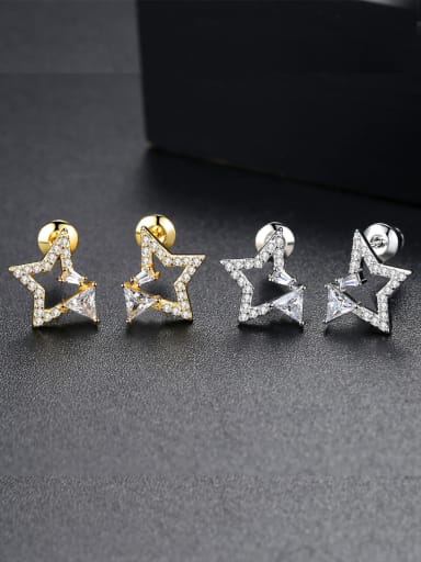 Copper inlay AAA zircon triangles starry stud earrings