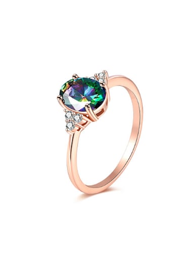Rose Gold Plated Colorful Oval Shaped Zircon Ring