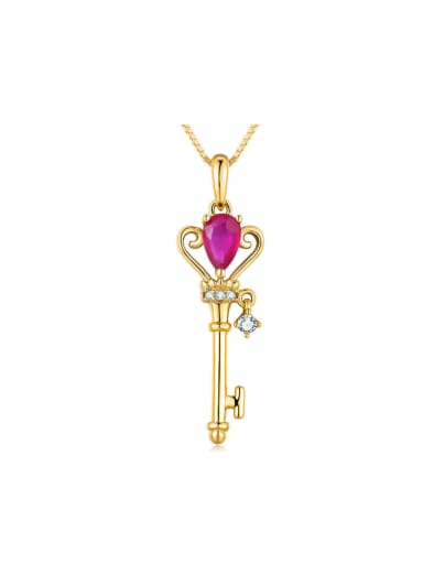Key-shape Gold Plated Natural Ruby Silver Pendant