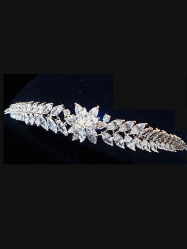 Luxury  Micro Pave Zircons Leaves-shape Copper Hair Accessories