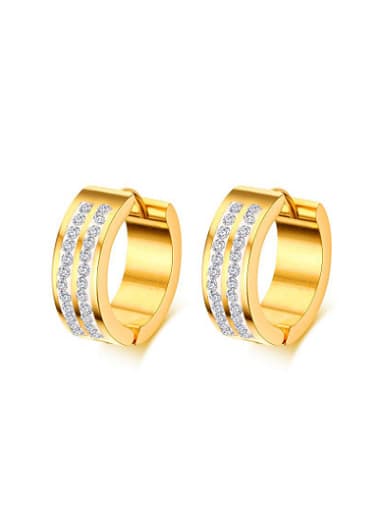 All-match Gold Plated Rhinestone Titanium Clip Earrings
