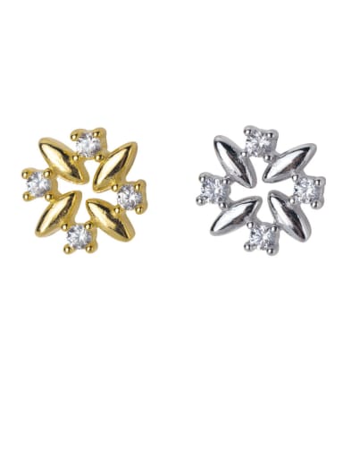 925 Sterling Silver With Gold Plated Cute Flower Stud Earrings