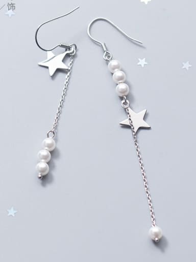 Sterling Silver Star imitation pearl unsymmetrical Earrings