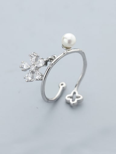 Women 925 Silver Flower Pearl Ring