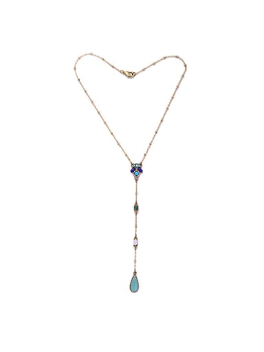 Alloy Fashion Simple Water Drop-Shaped Artificial Stones Long Sweater Necklace